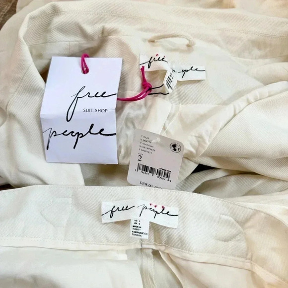 Free People Gabbie Vest Suit Set Wide Leg Cropped Two Piece Trousers in White 2 - Picture 7 of 15